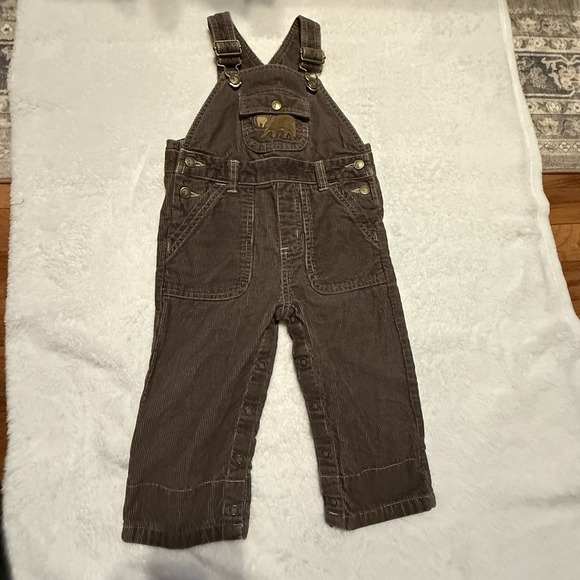 Y2K 2008 Gymboree Boys Brown Corduroy Embroidered Overalls Size 12-18 Mos - Picture 2 of 7